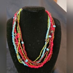 Boho multi-strand beaded necklace